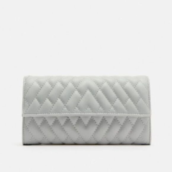 Zara Quilted Gray Gold Crossbody Mini Wallet Bag - Picture 5 of 7